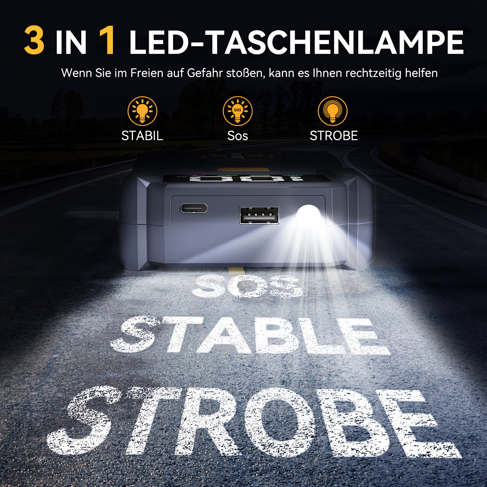 7000A Auto Starthilfe mit LED-Taschenlampe, großem LCD-Bildschirm, 12V Auto Notbatterie Booster Pack, Starthilfebox, tragbares Ladegerät, Powerbank