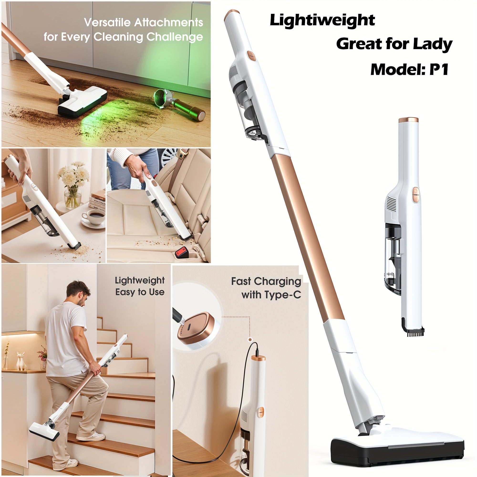 Lubluelu Cordless Stick Vacuum Cleaner - 25KPa Powerful Suction, Lightweight & Portable, 6-in-1 Multi-Surface Cleaning for Carpet, Floor, Pet Hair - 220-240V, 0, 9L Capacity, 6 Accessories, Rechargeable Battery, European Plug, Cordless Vacuum Cleaner, Hom
