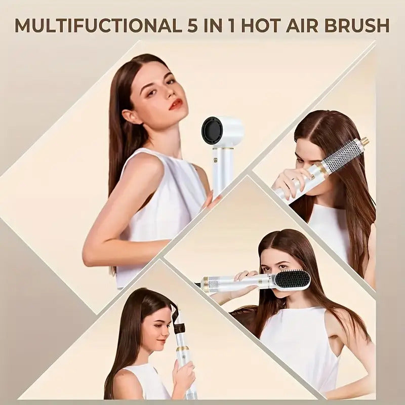 5-in-1 Heißer Haarbürste Multifunktionaler Haarstyler, Glätteisen Lockenstab Elektrischer Lockenwickler Bürste, EU Stecker, Haarstyling-Werkzeuge, Elegantes Styling-Tool, Metallisches Finish, Vielseitiges Styling-Tool, Modernes Styling-Tool, Langlebige Ko