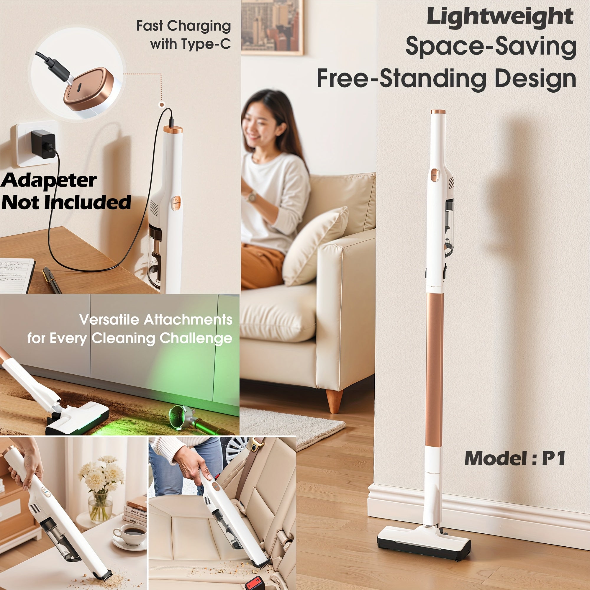 Lubluelu Cordless Stick Vacuum Cleaner - 25KPa Powerful Suction, Lightweight & Portable, 6-in-1 Multi-Surface Cleaning for Carpet, Floor, Pet Hair - 220-240V, 0, 9L Capacity, 6 Accessories, Rechargeable Battery, European Plug, Cordless Vacuum Cleaner, Hom