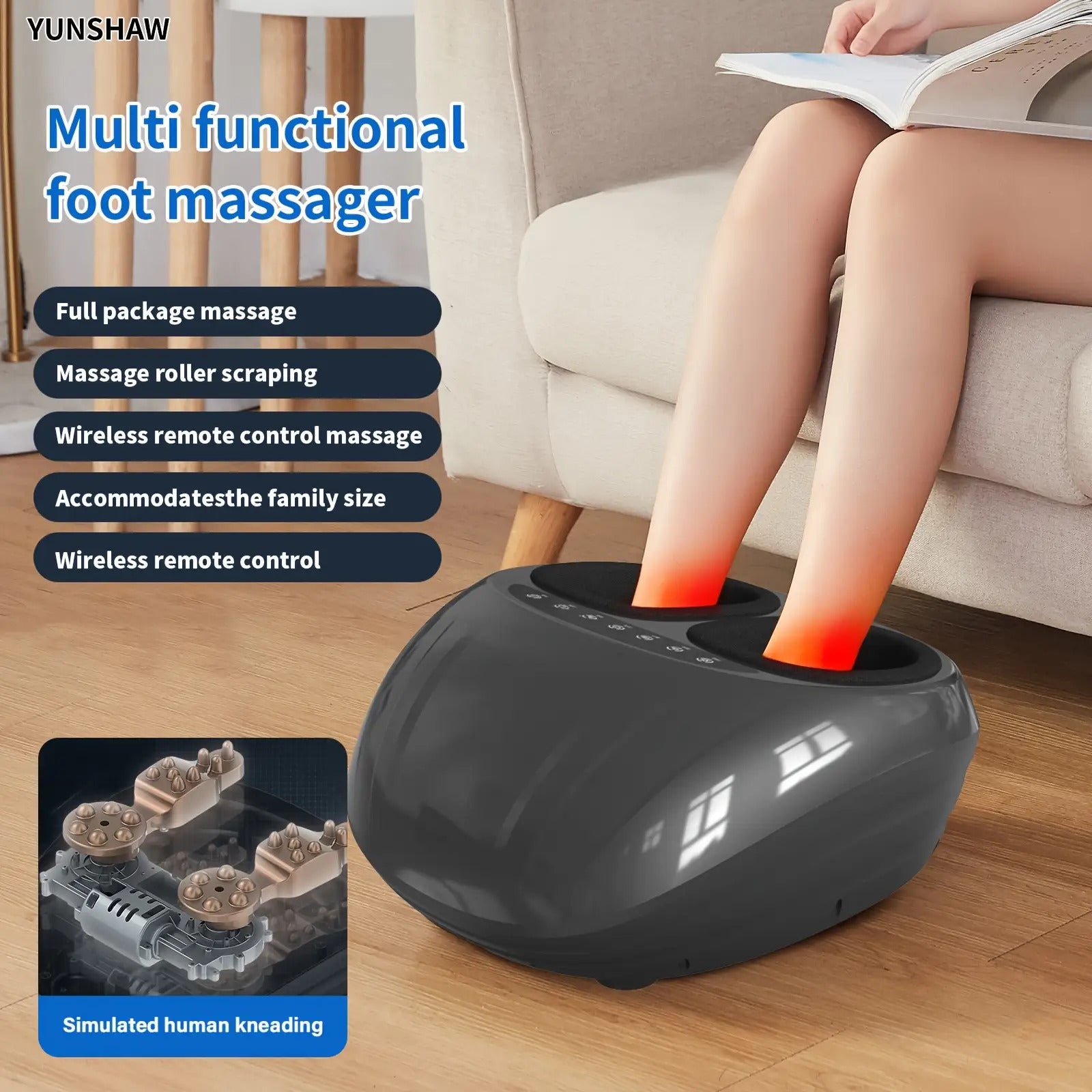 YUNSHAW Shiatsu-Fußmassagegerät – Entspannung für müde Muskeln & Fußsohlen, tiefe Knetmassage, fördert Durchblutung und Fußgesundheit, ideal für Zuhause oder Büro, passt bis zu Schuhgröße 45 (US 11), YUNSHAW